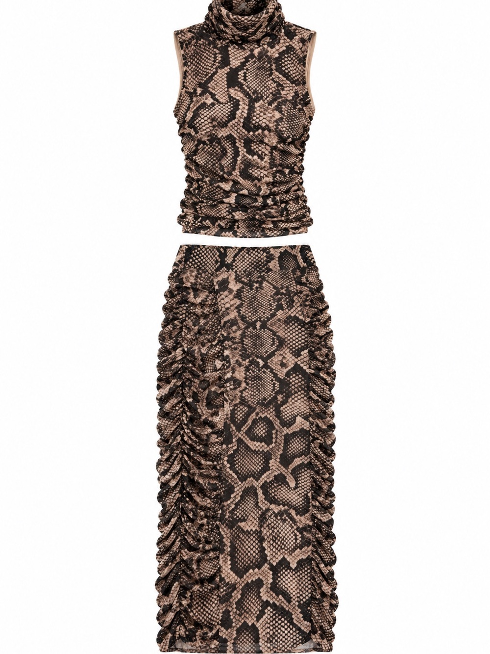 Cable & Gauge Brown Snake-Print Midi Skirt Set